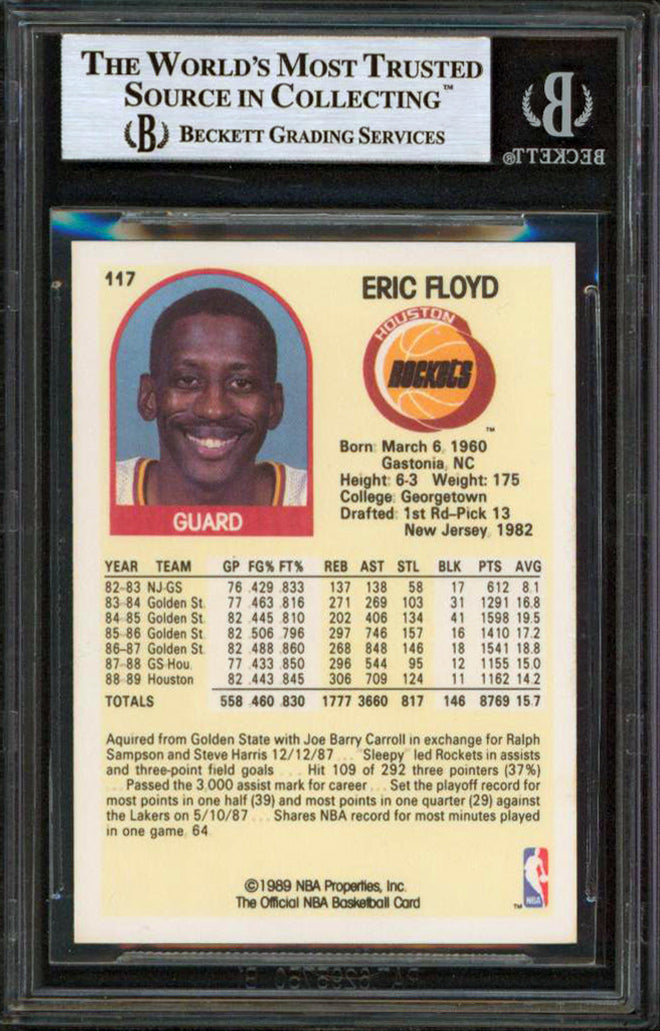 Rockets Eric Floyd Authentic Signed 1989 Hoops #117 Card Autographed BAS Slabbed