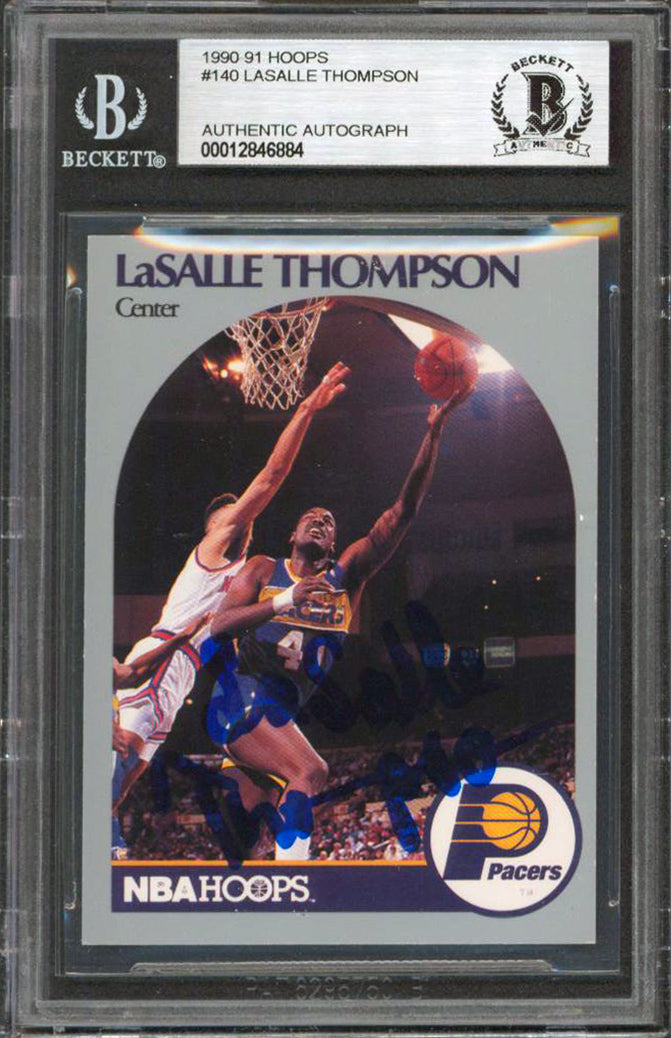 Pacers LaSalle Thompson Authentic Signed 1990 Hoops #140 Card BAS Slabbed
