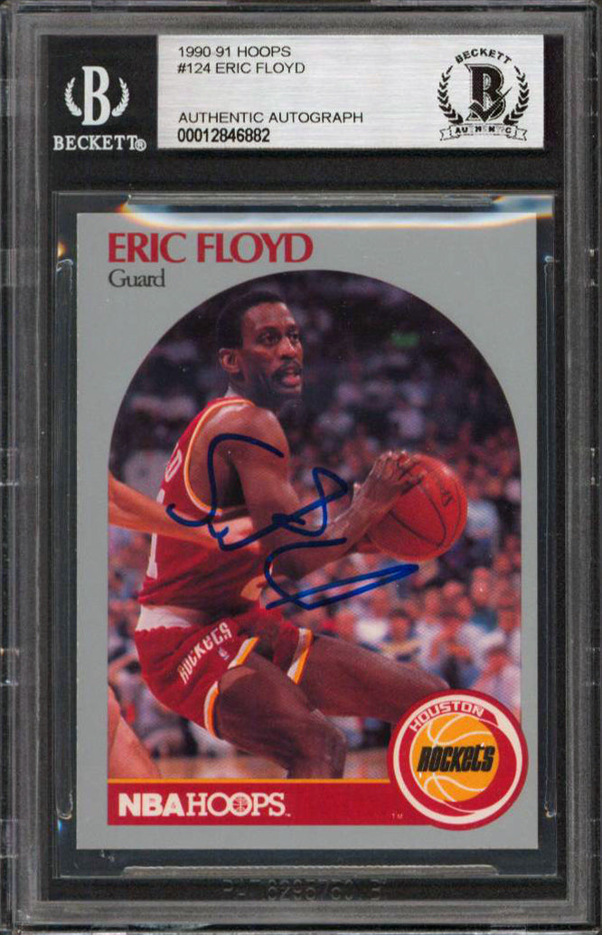 Rockets Eric Floyd Authentic Signed 1990 Hoops #124 Card Autographed BAS Slabbed