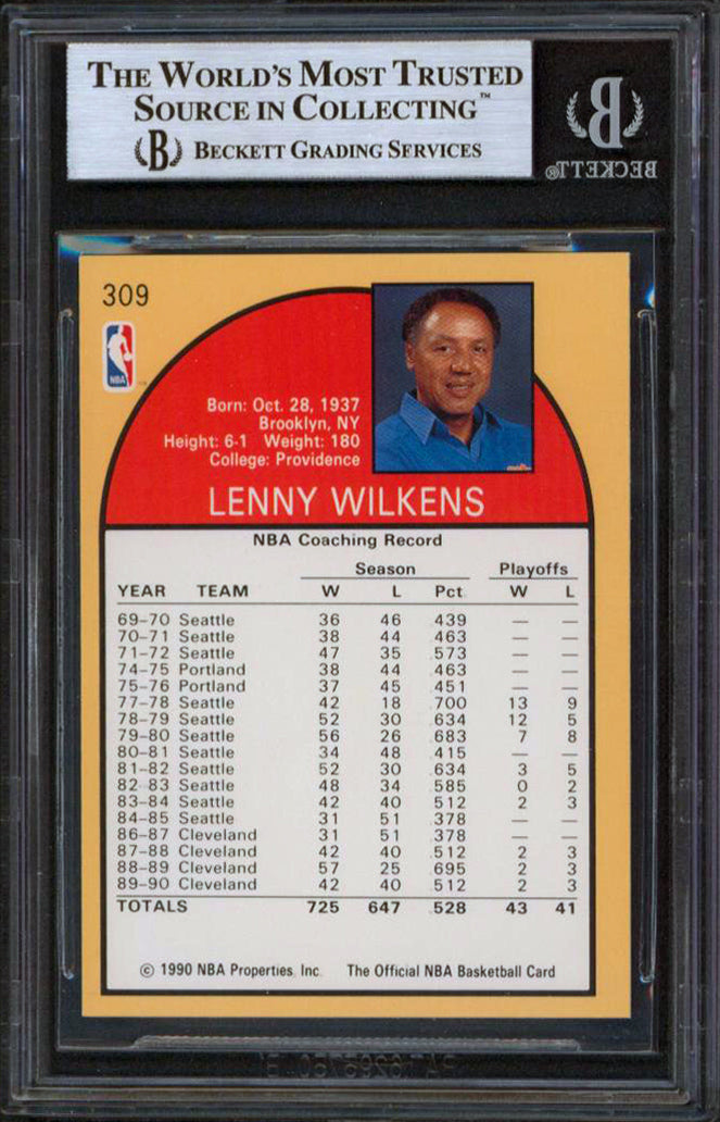 Cavaliers Lenny Wilkens Authentic Signed 1990 Hoops #309 Card BAS Slabbed