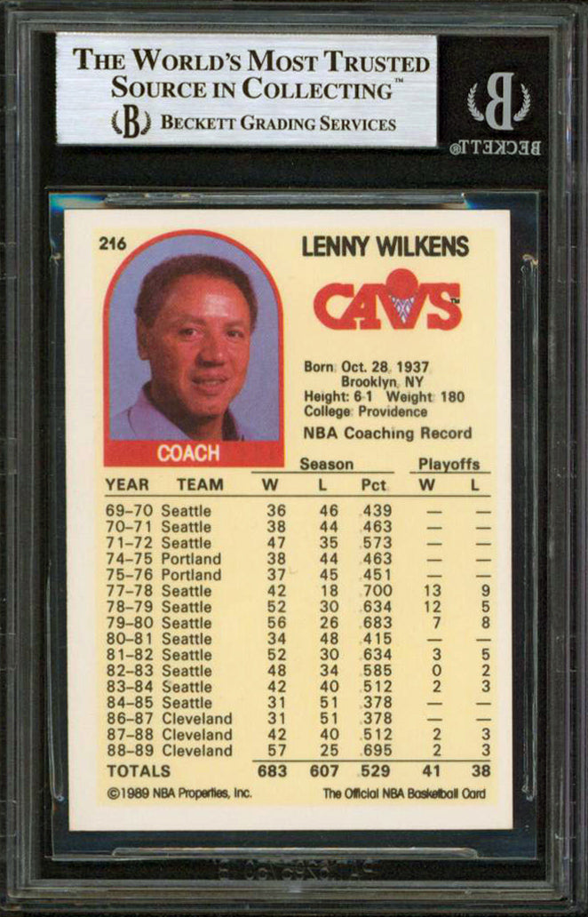 Cavaliers Lenny Wilkens Authentic Signed 1989 Hoops #216 Card BAS Slabbed