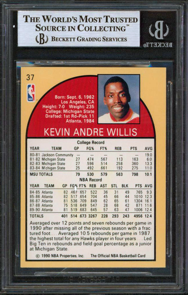 Hawks Kevin Willis Authentic Signed 1990 Hoops #37 Card Autographed BAS Slabbed