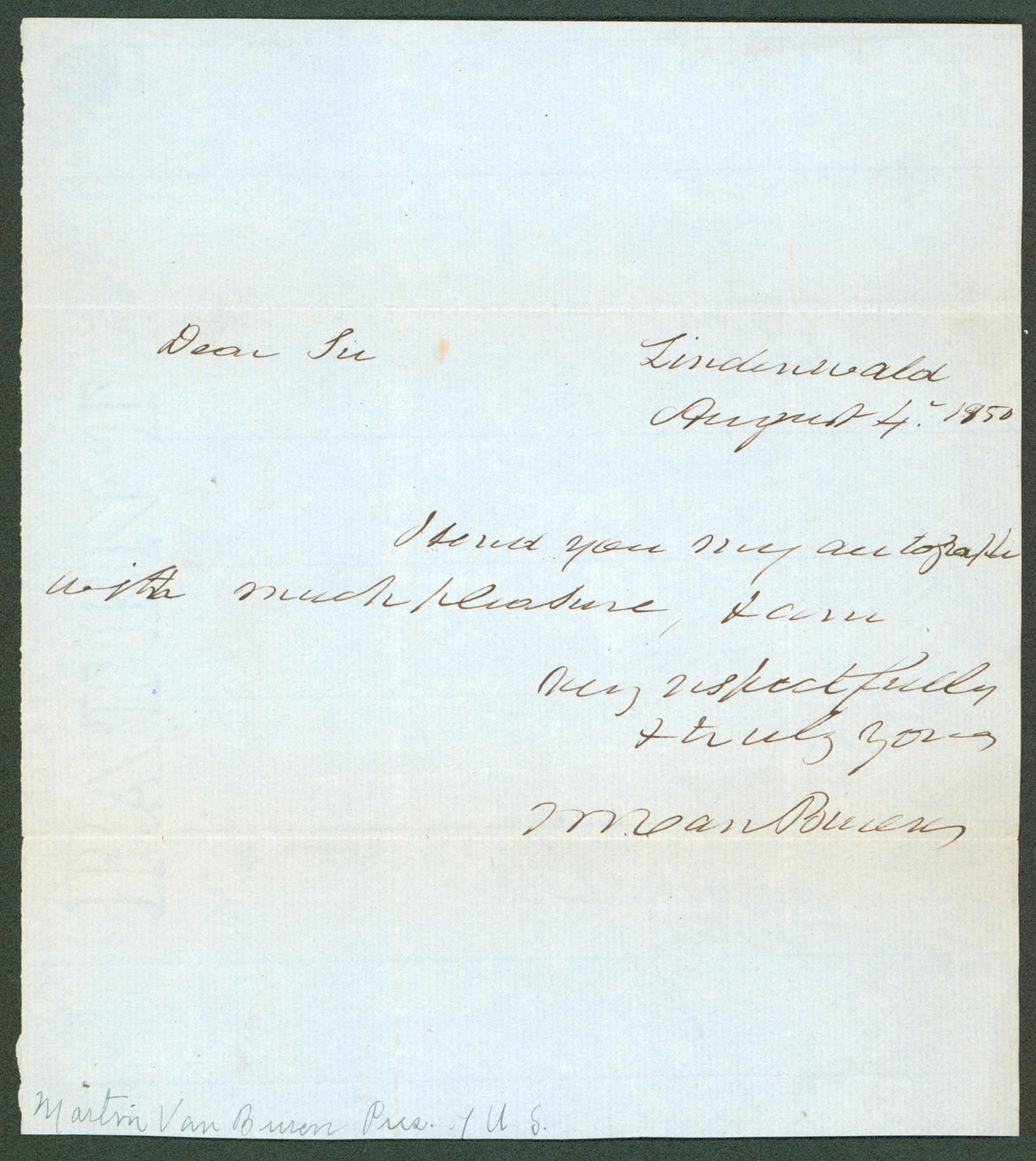 Martin Van Buren Authentic Signed 8x9 Letter Dated August 4, 1850 JSA #BB88718