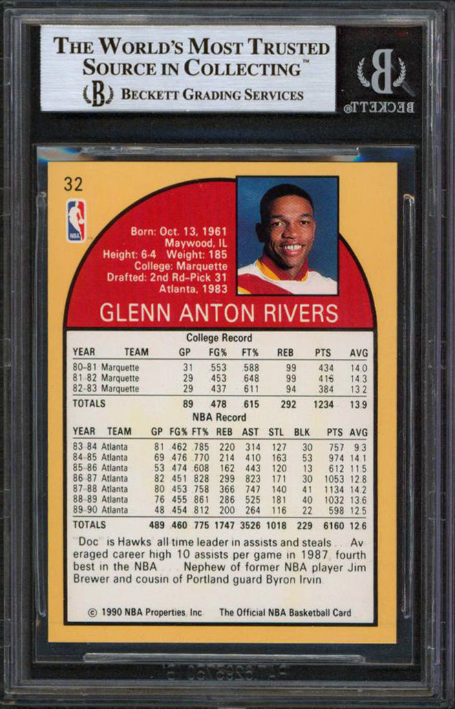 Hawks Doc Rivers Authentic Signed 1990 Hoops #32 Card Autographed BAS Slabbed