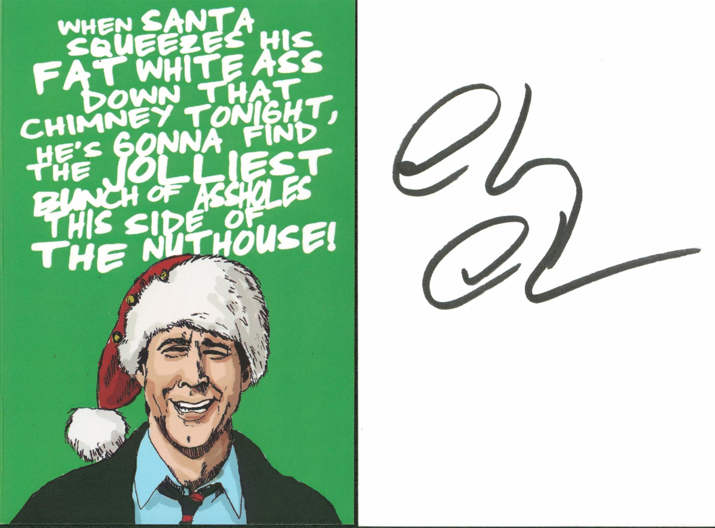 Chevy Chase Christmas Vacation Authentic Signed Green Front Greeting Card BAS W