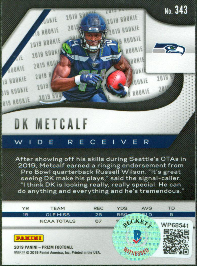 Seahawks DK Metcalf Authentic Signed 2019 Panini #343 Rookie Card BAS #WP68541