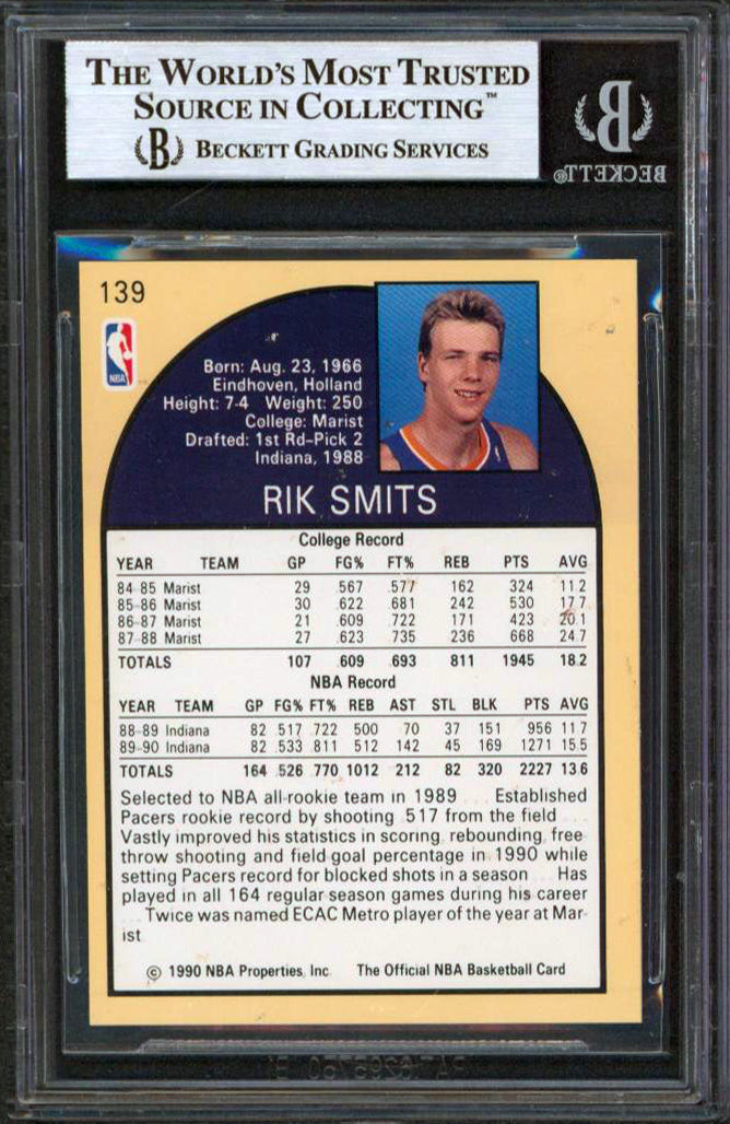 Pacers Rik Smits Authentic Signed 1990 Hoops #139 Card Autographed BAS Slabbed