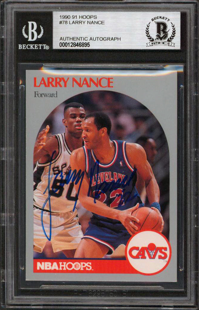 Cavaliers Larry Nance Authentic Signed 1990 Hoops #78 Card BAS Slabbed