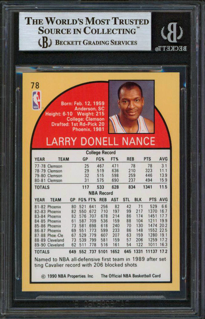 Cavaliers Larry Nance Authentic Signed 1990 Hoops #78 Card BAS Slabbed