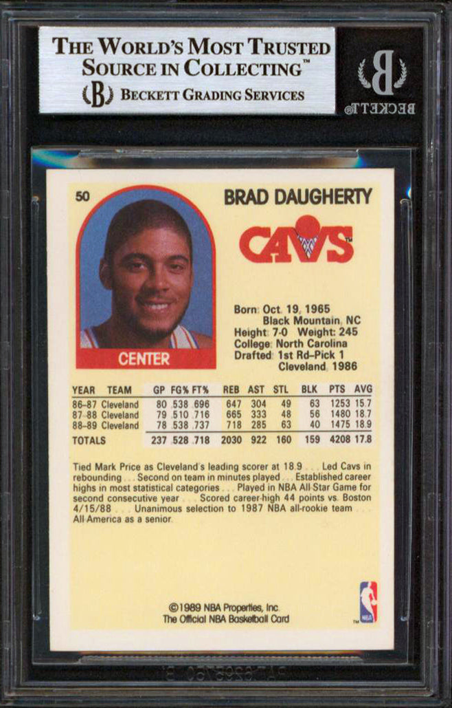 Cavaliers Brad Daugherty Authentic Signed 1989 Hoops #50 Card BAS Slabbed
