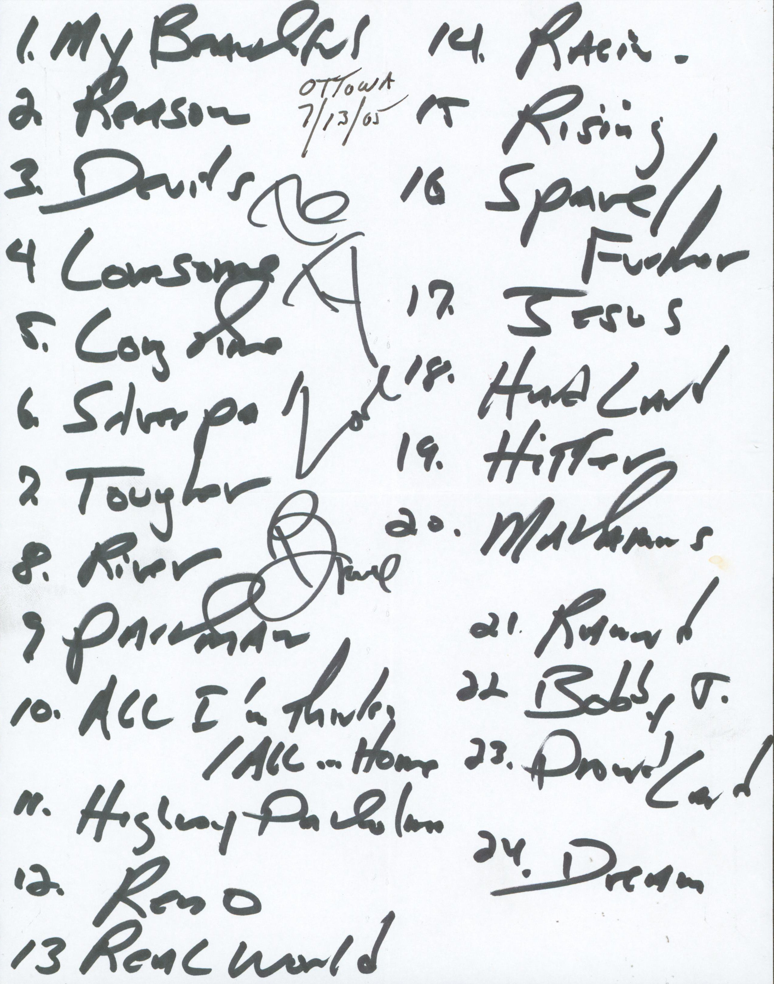 Bruce Springsteen Authentic Signed 8.5x11 2005 Handwritten Set List BAS & PSA