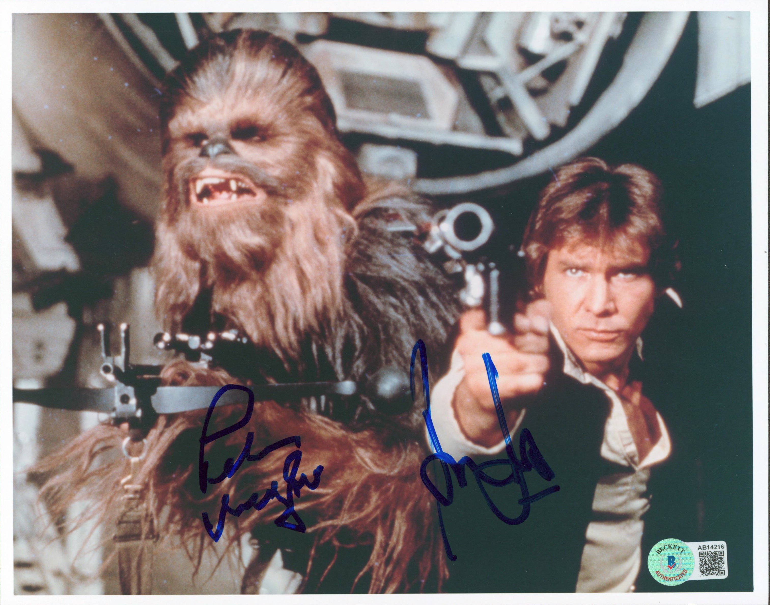 Harrison Ford & Peter Mayhew Star Wars Authentic Signed 8x10 Photo BAS #AB14216