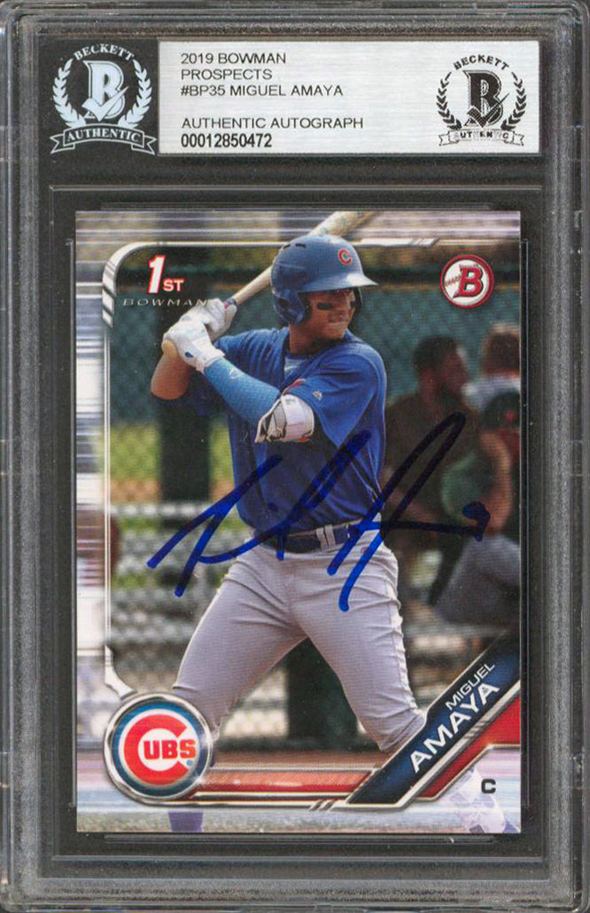 Cubs Miguel Amaya Signed 2019 Bowman Prospects #BP35 Rookie Card BAS Slabbed