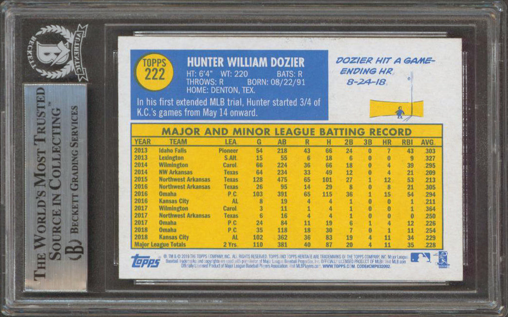 Royals Hunter Dozier Signed 2019 Topps Heritage #222 Rookie Card BAS Slabbed