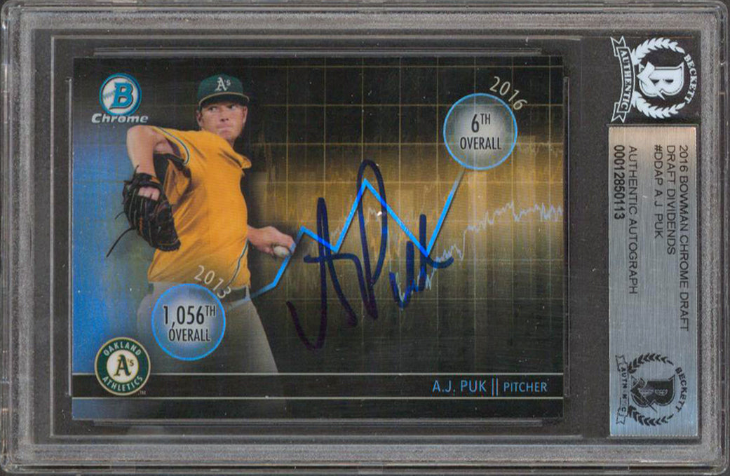 Athletics A.J. Puk Signed 2016 Bowman Chrome Draft Dividends DDAP RC BAS Slabbed