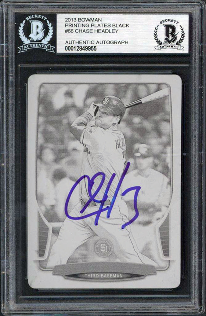 Padres Chase Headley Signed 2013 Bowman Printing Plates Black #66 Card BAS Slab
