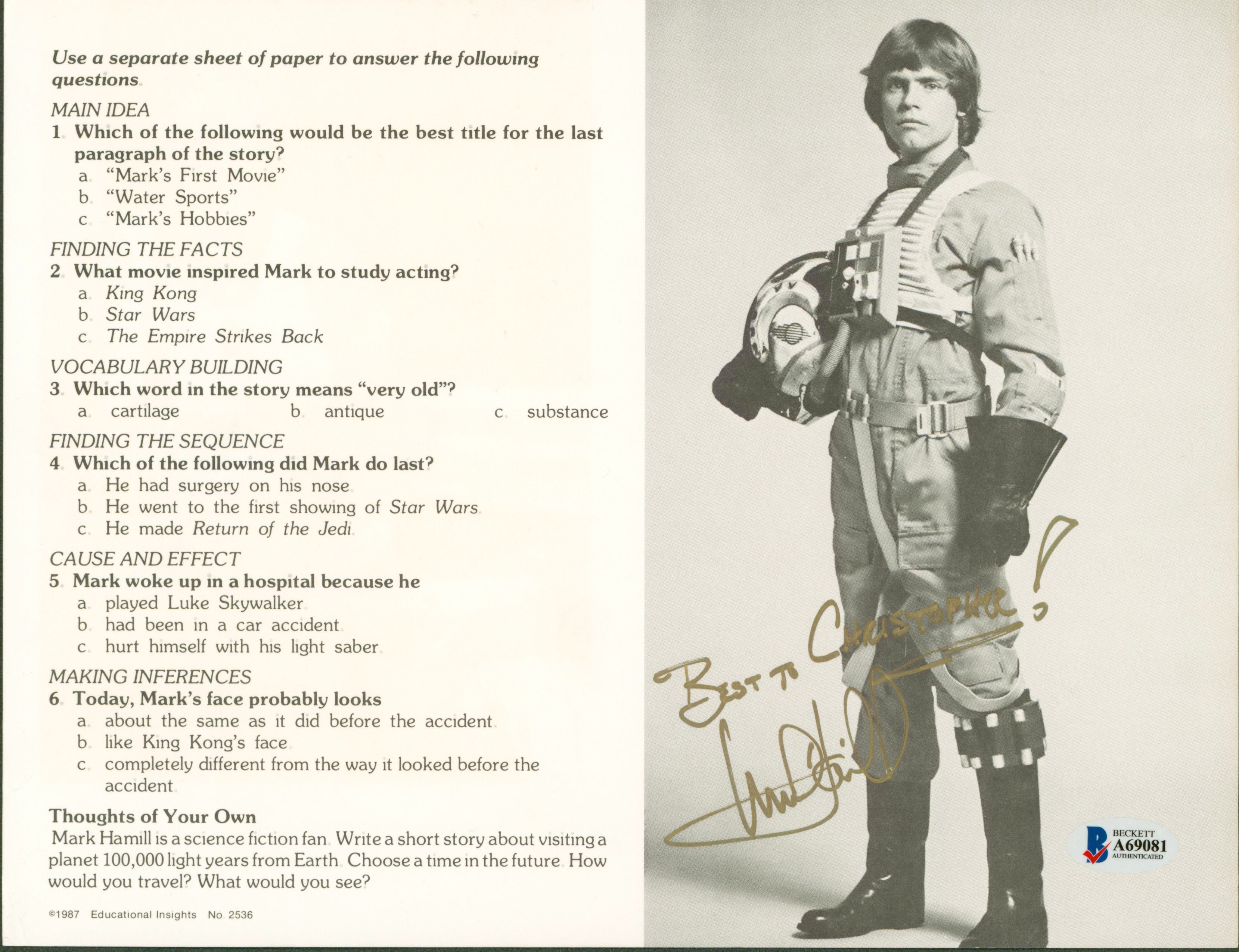 Mark Hamill Star Wars Authentic Signed 8.5x11 Promotional Photo BAS #A69081