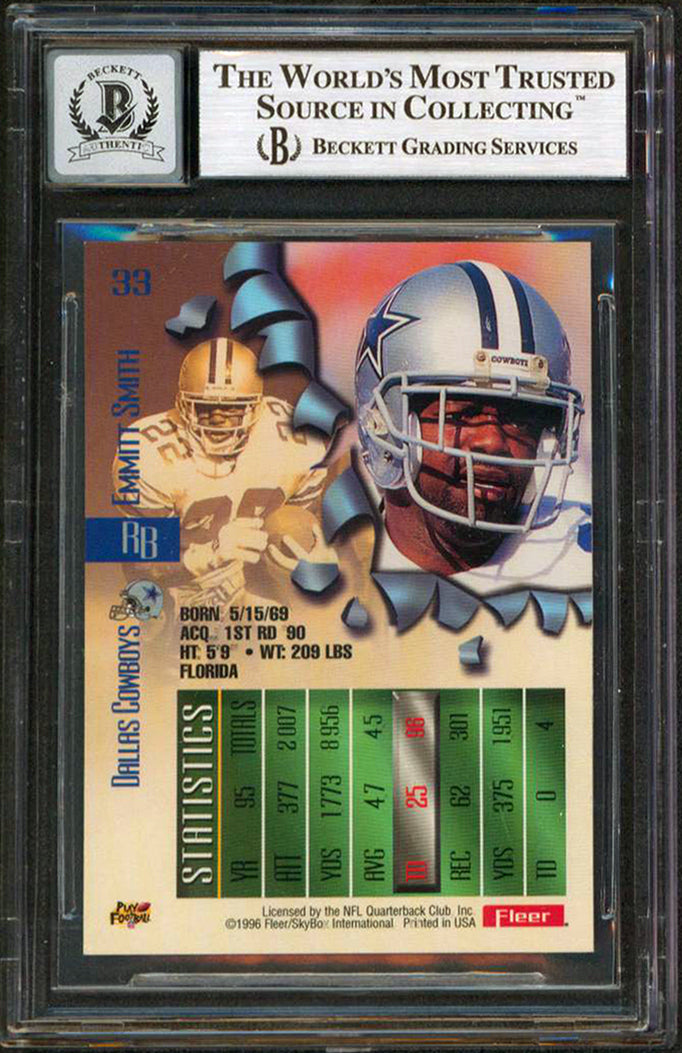 Cowboys Emmitt Smith Signed 1996 Metal #33 Card Auto Graded Mint 10! BAS Slabbed