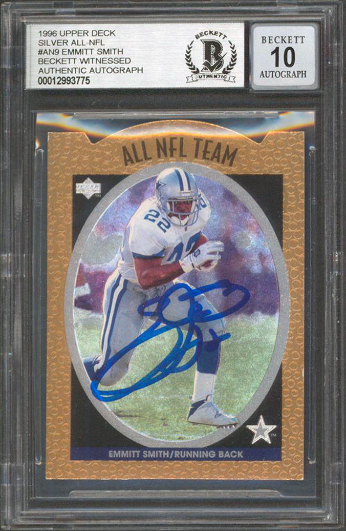 Cowboys Emmitt Smith Signed 1996 UD Silver All-NFL #AN9 Card Auto 10! BAS Slab