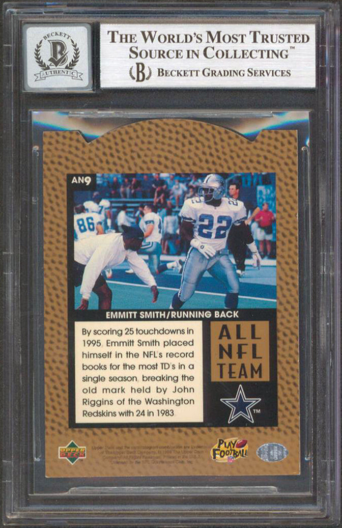Cowboys Emmitt Smith Signed 1996 UD Silver All-NFL #AN9 Card Auto 10! BAS Slab