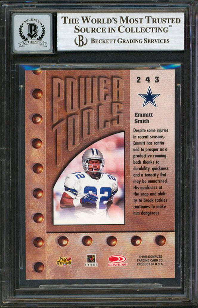 Cowboys Emmitt Smith  Signed 1998 Leaf R&S #243 Card Auto Graded 10! BAS Slabbed