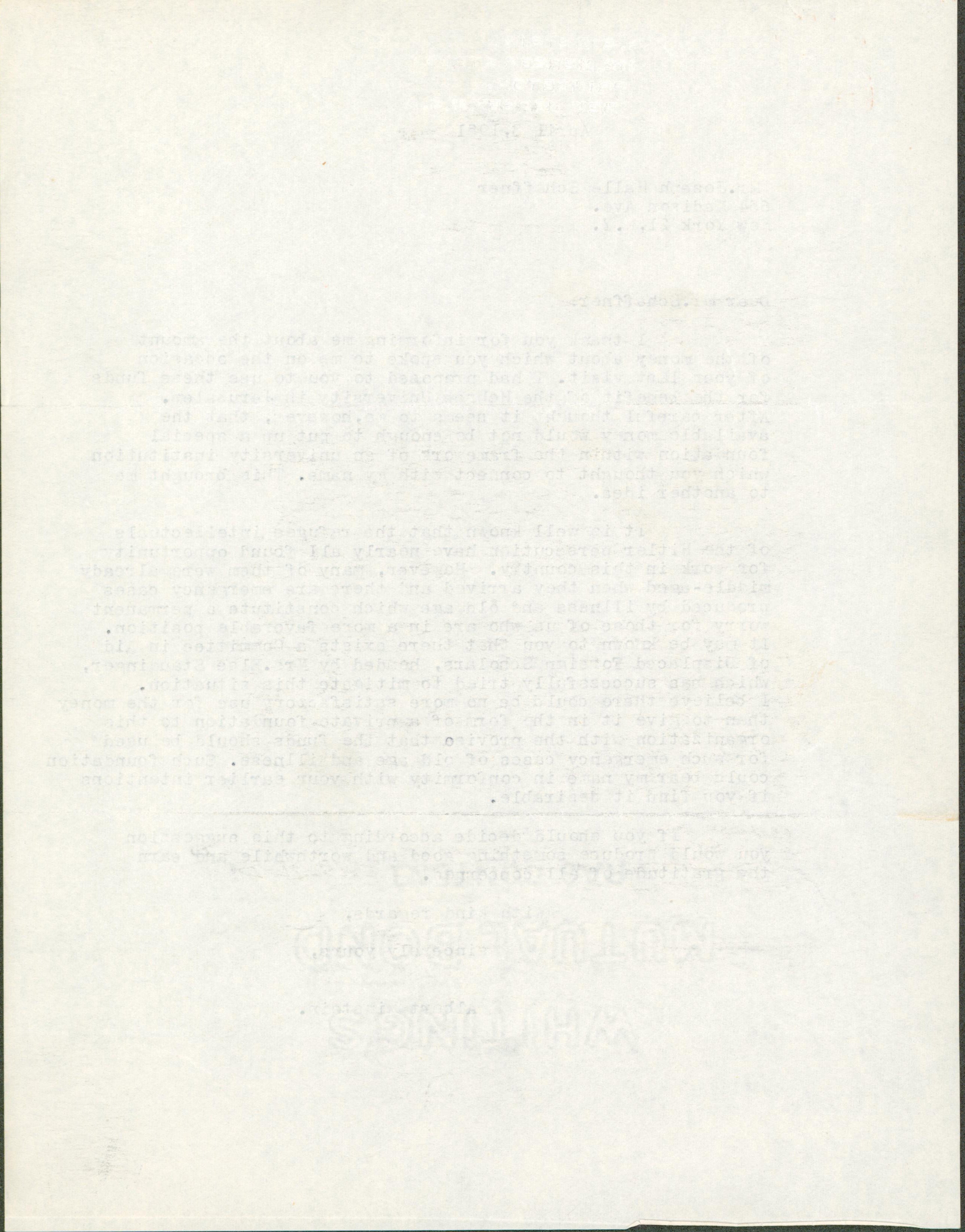 Albert Einstein Authentic Signed 8.5x11 1951 Typed Letter BAS #AB14598