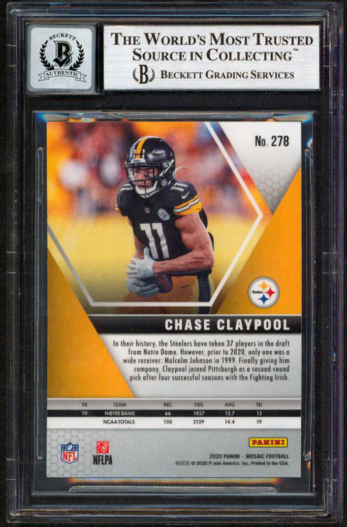Chase Claypool Signed 2020 Panini Mosaic #278 Rookie Card Auto 10! BAS Slabbed