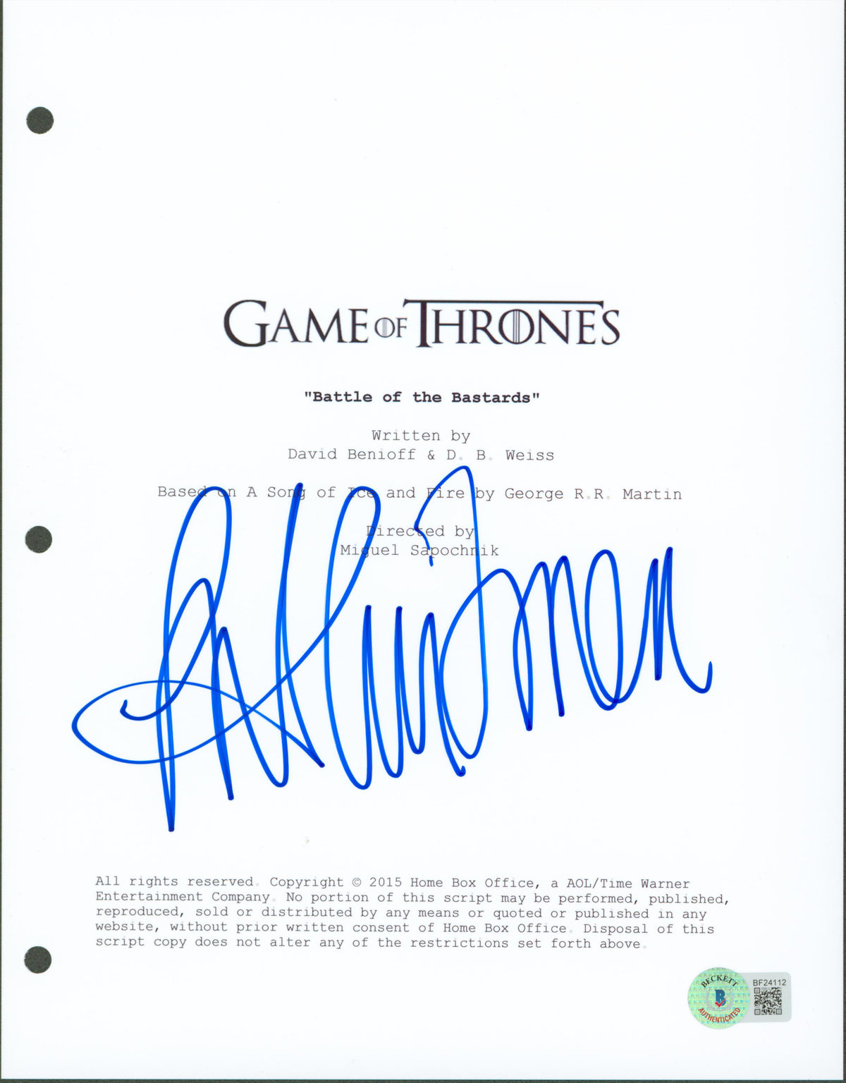 Michiel Huisman Authentic Signed Game Of Thrones Script Cover BAS #BF24112