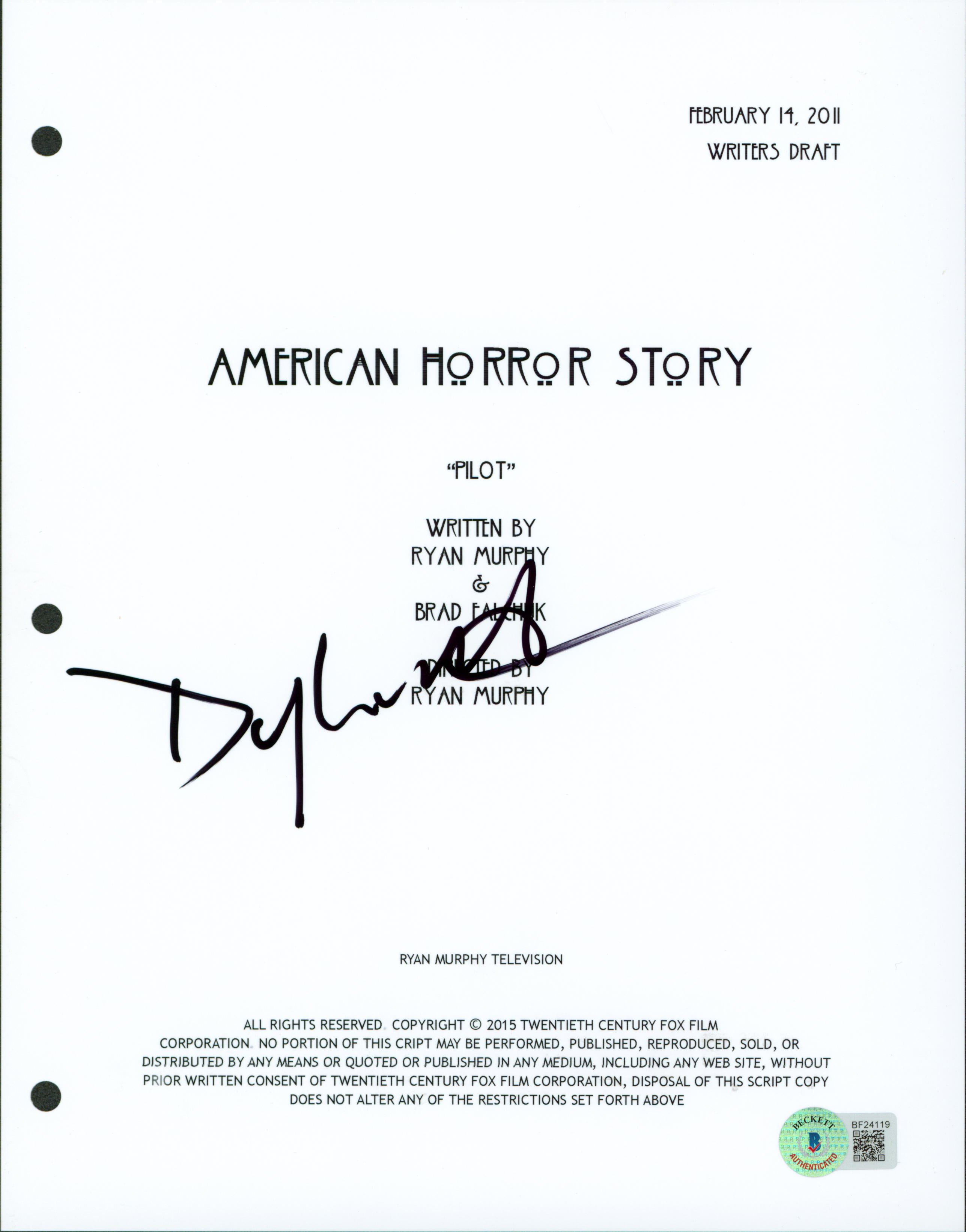 Dylan McDermott Authentic Signed American Horror Story Script Cover BAS #BF24119