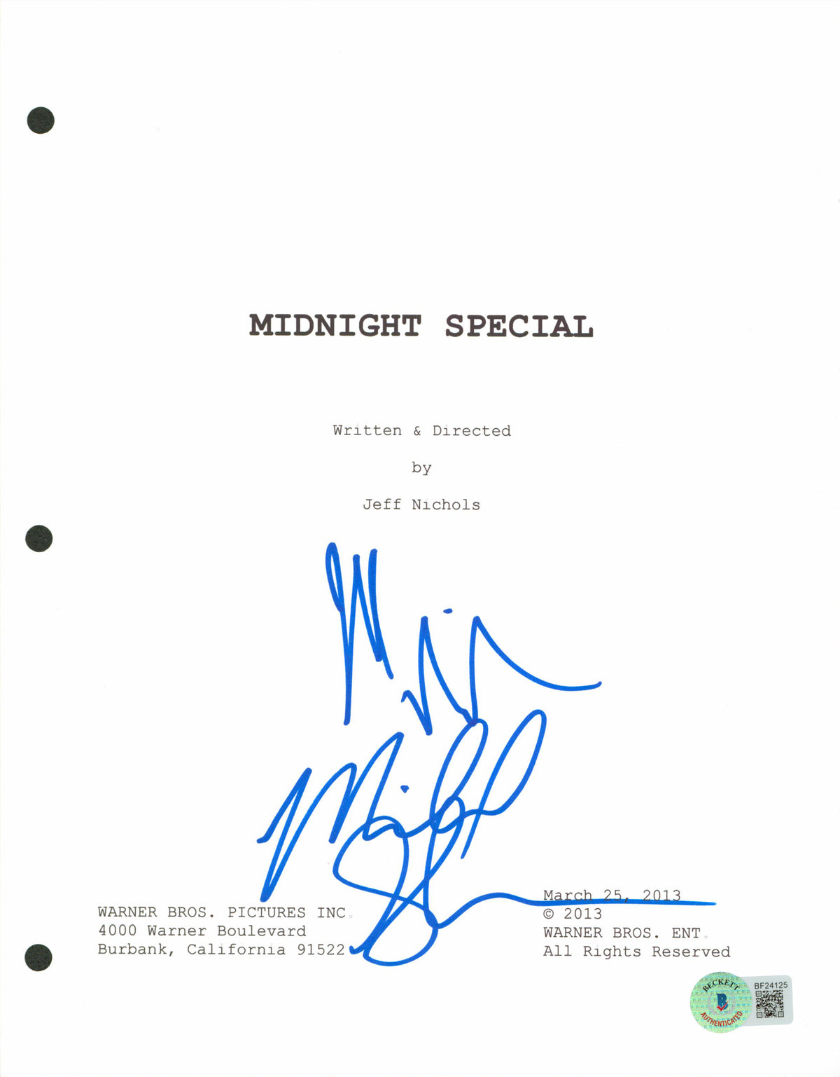 Michael Shannon & Jeff Nichols Signed Midnight Special Script Cover BAS #BF24125