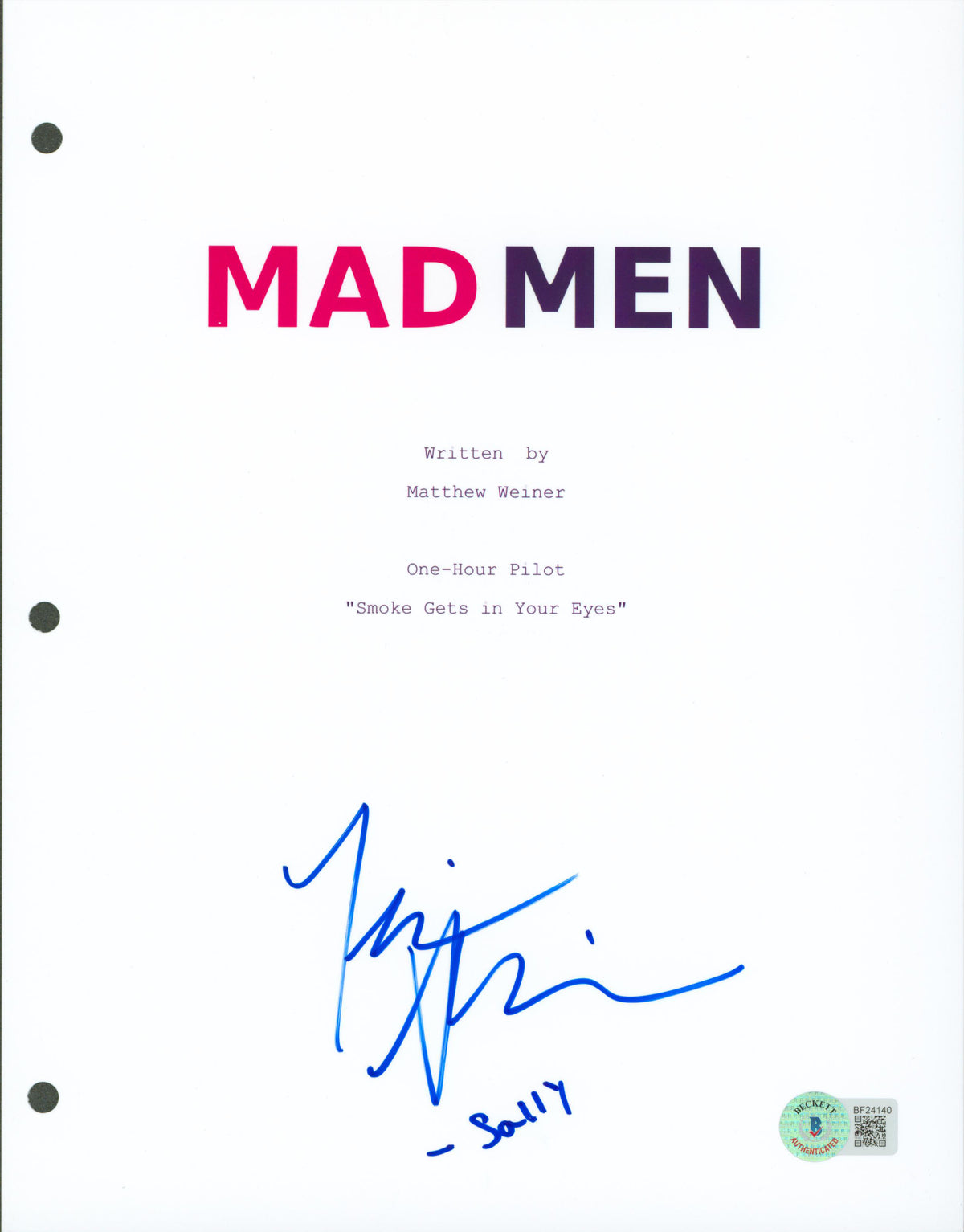 Kiernan Shipka "Sally" Authentic Signed 8.5x11 Mad Men Script Cover BAS #BF24140