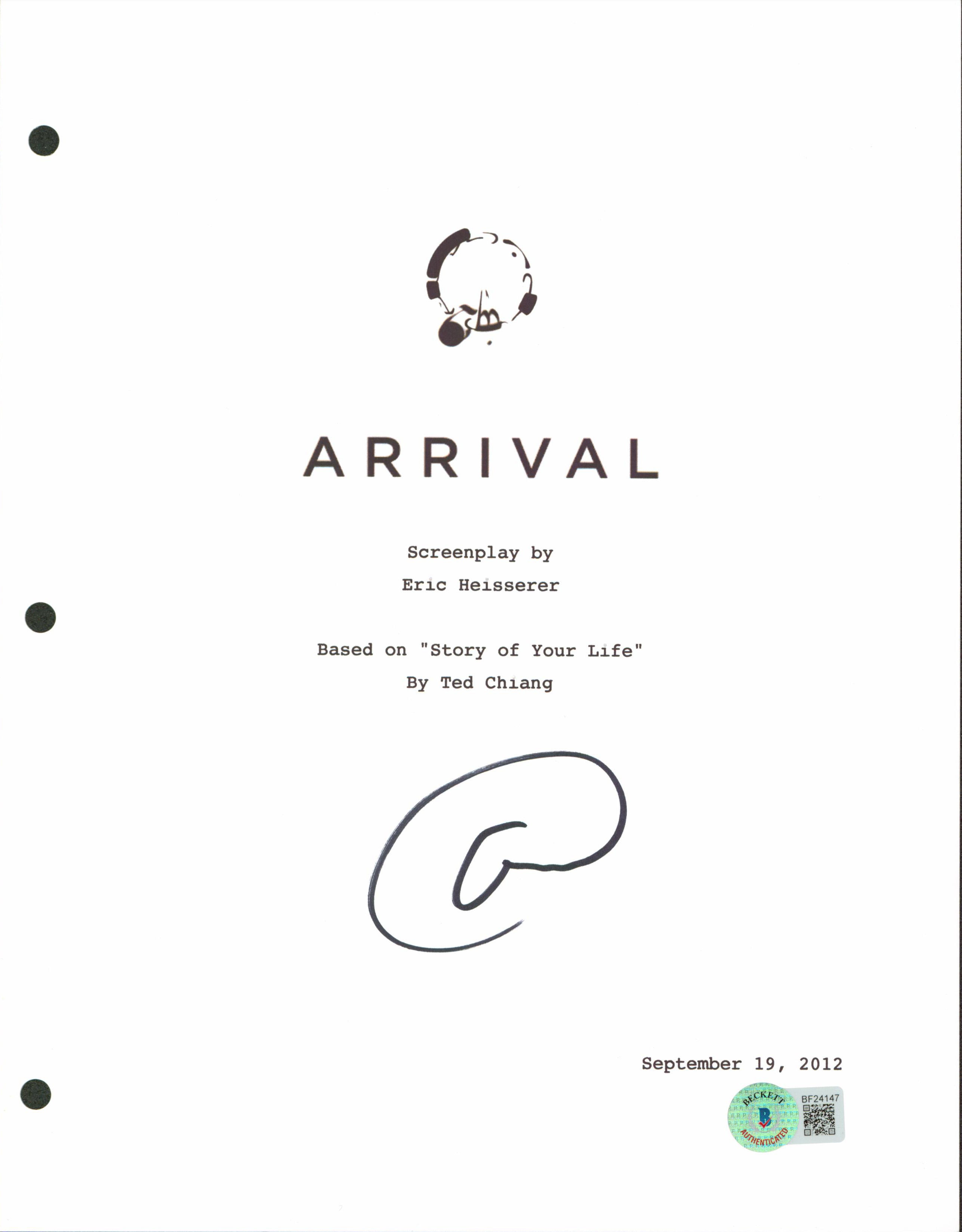 Amy Adams Arrival Authentic Signed 8.5x11 Arrival Script Cover BAS #BF24147