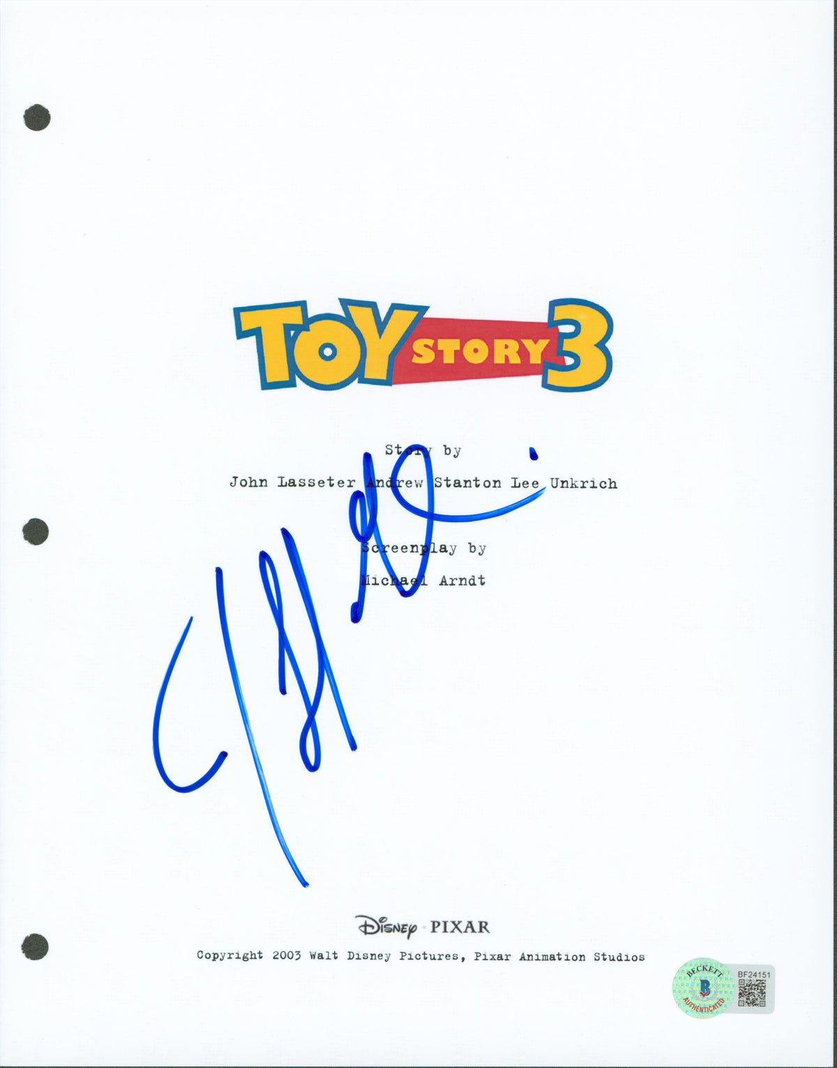 Jeff Garlin Authentic Signed 8.5x11 Toy Story 3 Script Cover BAS #BF24151