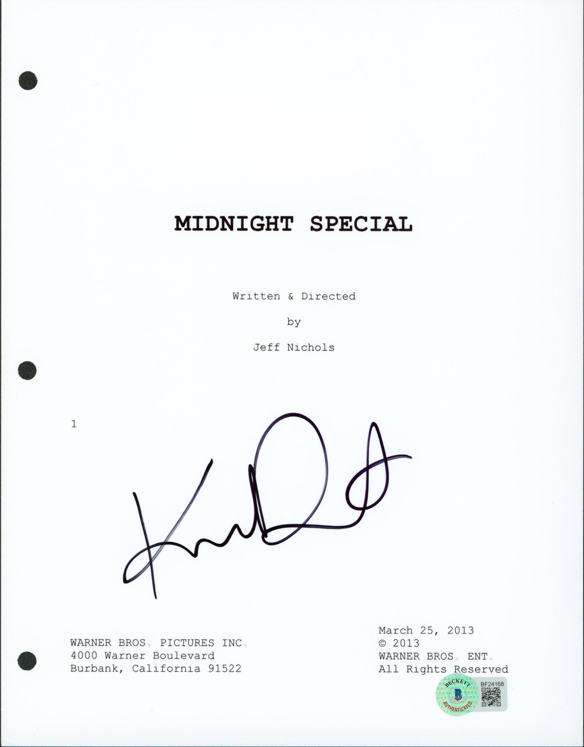 Kirsten Dunst Authentic Signed 8.5x11 Midnight Special Script Cover BAS #BF24168