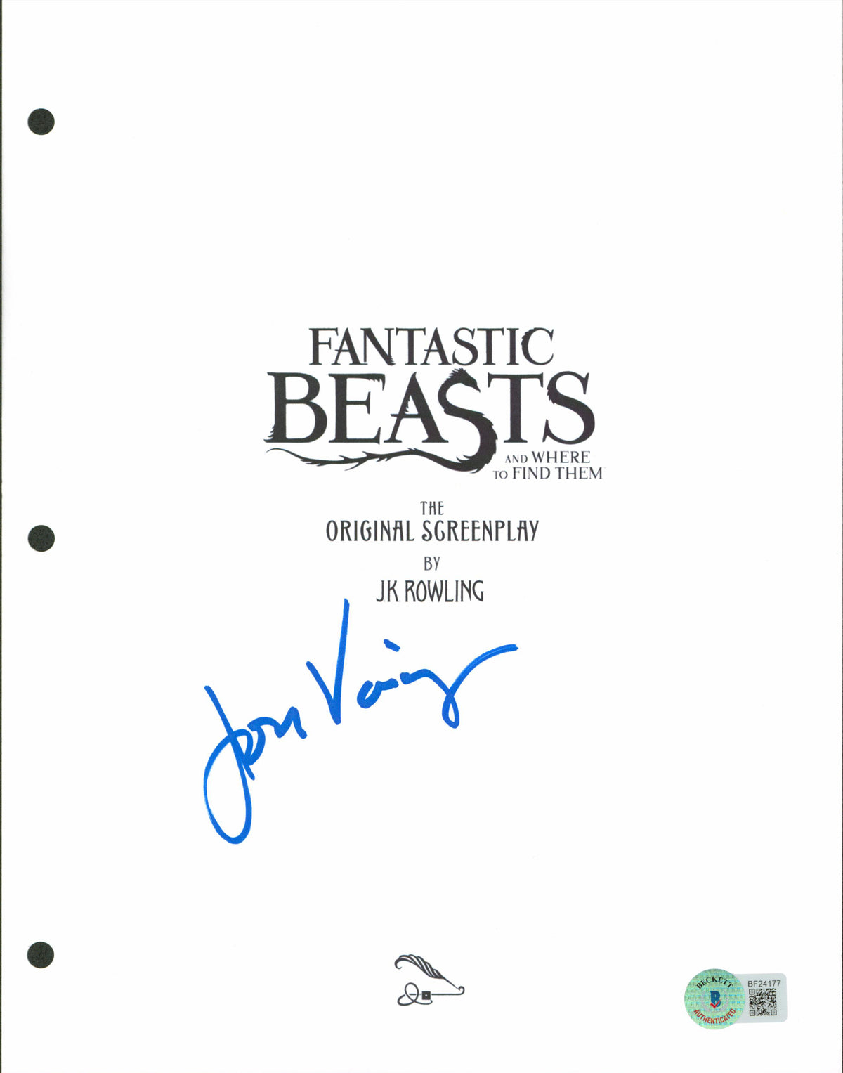Jon Voight Signed Fantastic Beasts and Where to Find Them Script Cover BAS
