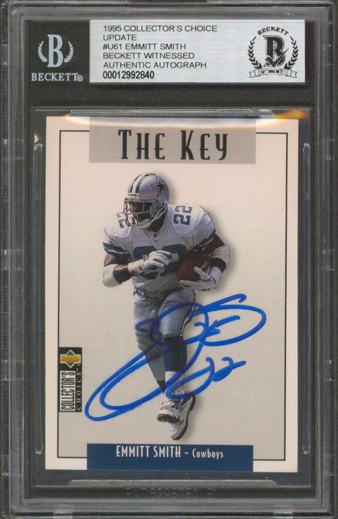 Cowboys Emmitt Smith Signed 1995 Collectors Choice Update #U61 Card BAS Slabbed