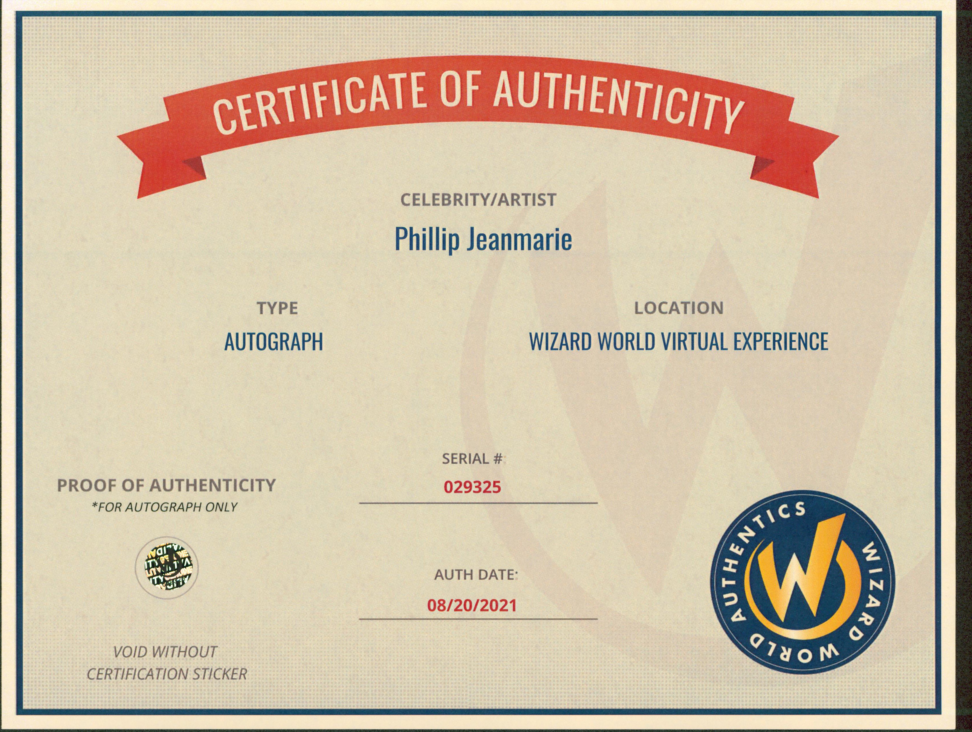 Phillip Jeanmarie Power Rangers Authentic Signed 8x10 Photo Wizard World 1