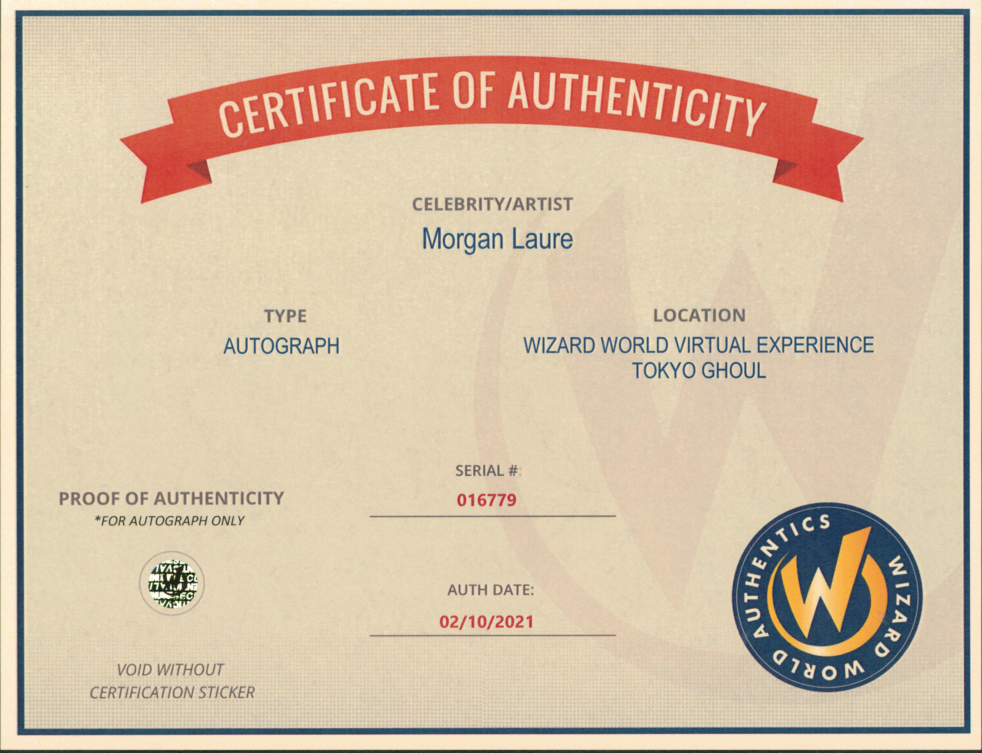 Morgan Laure Tokyo Ghoul "MADO" Authentic Signed 8x10 Photo Wizard World