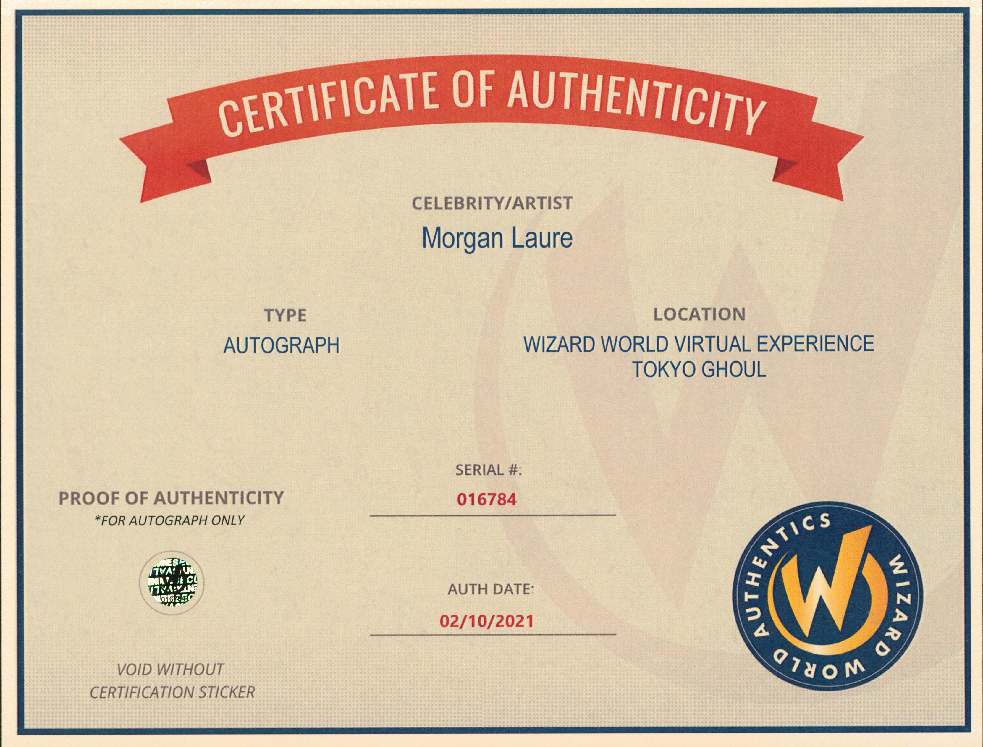 Morgan Laure Tokyo Ghoul Authentic Signed 8x10 Photo Autographed Wizard World