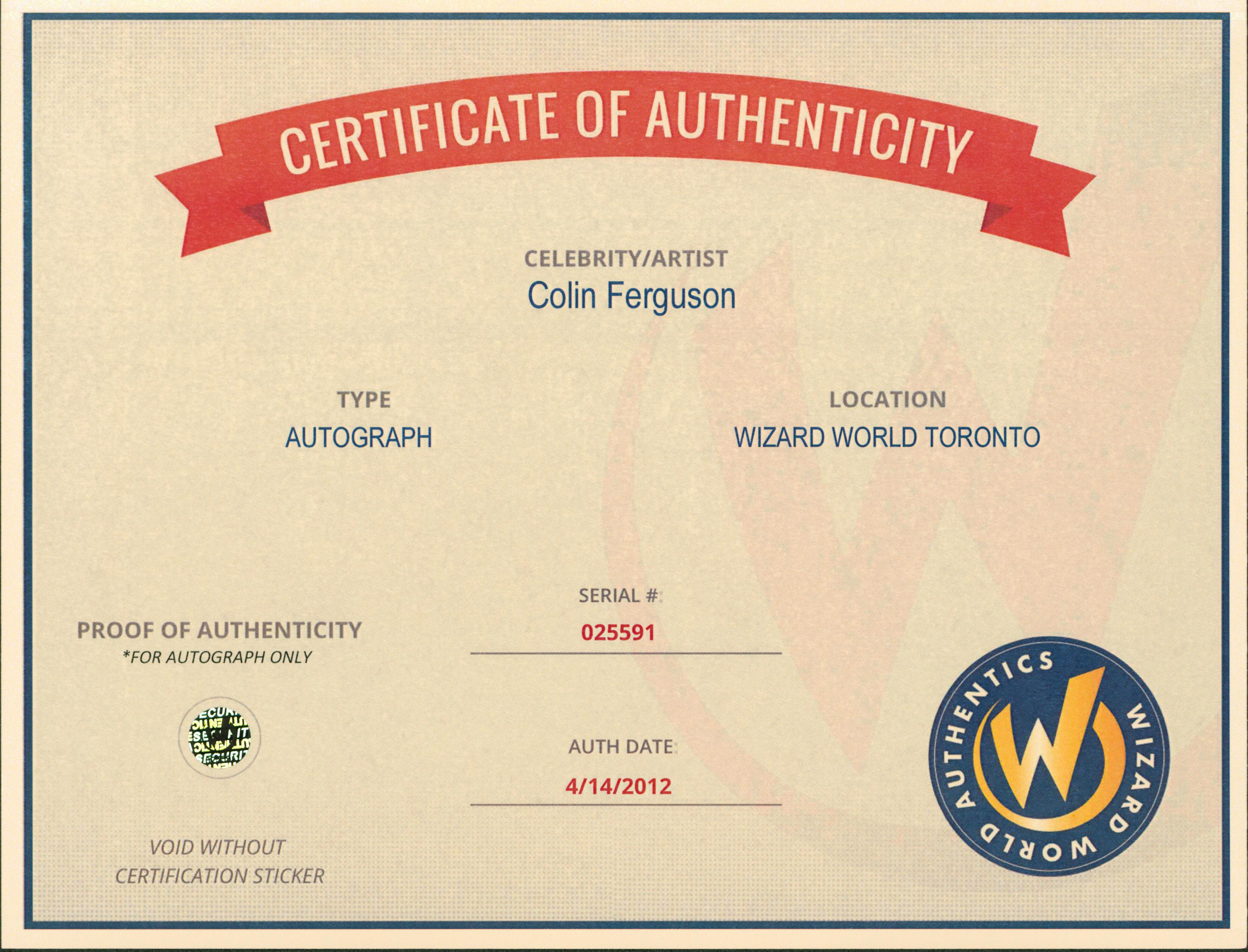 Colin Feguson Eureka Authentic Signed 8x10 Photo Autographed Wizard World