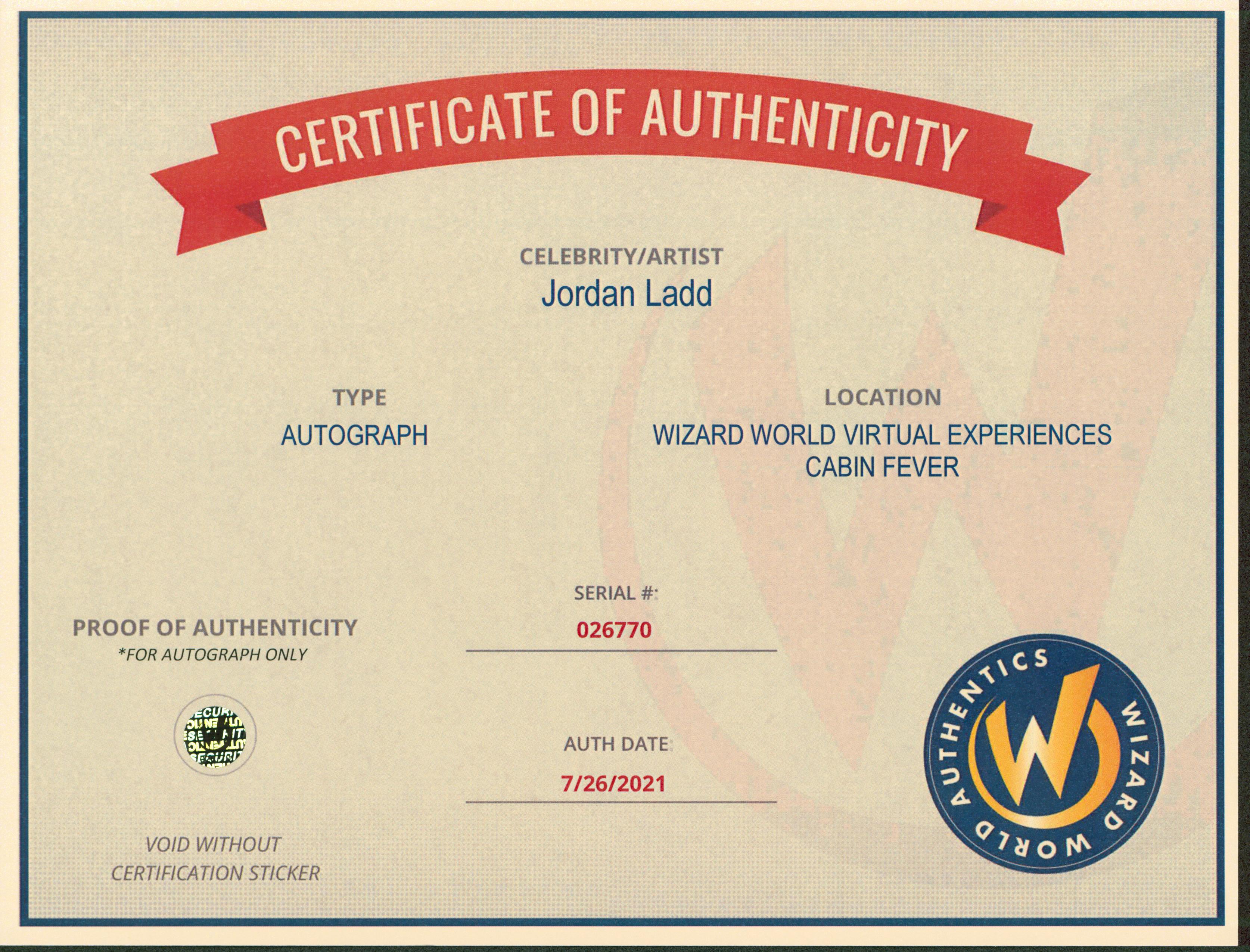 Jordan Ladd Cabin Fever Authentic Signed 8x10 Photo Autographed Wizard World 1