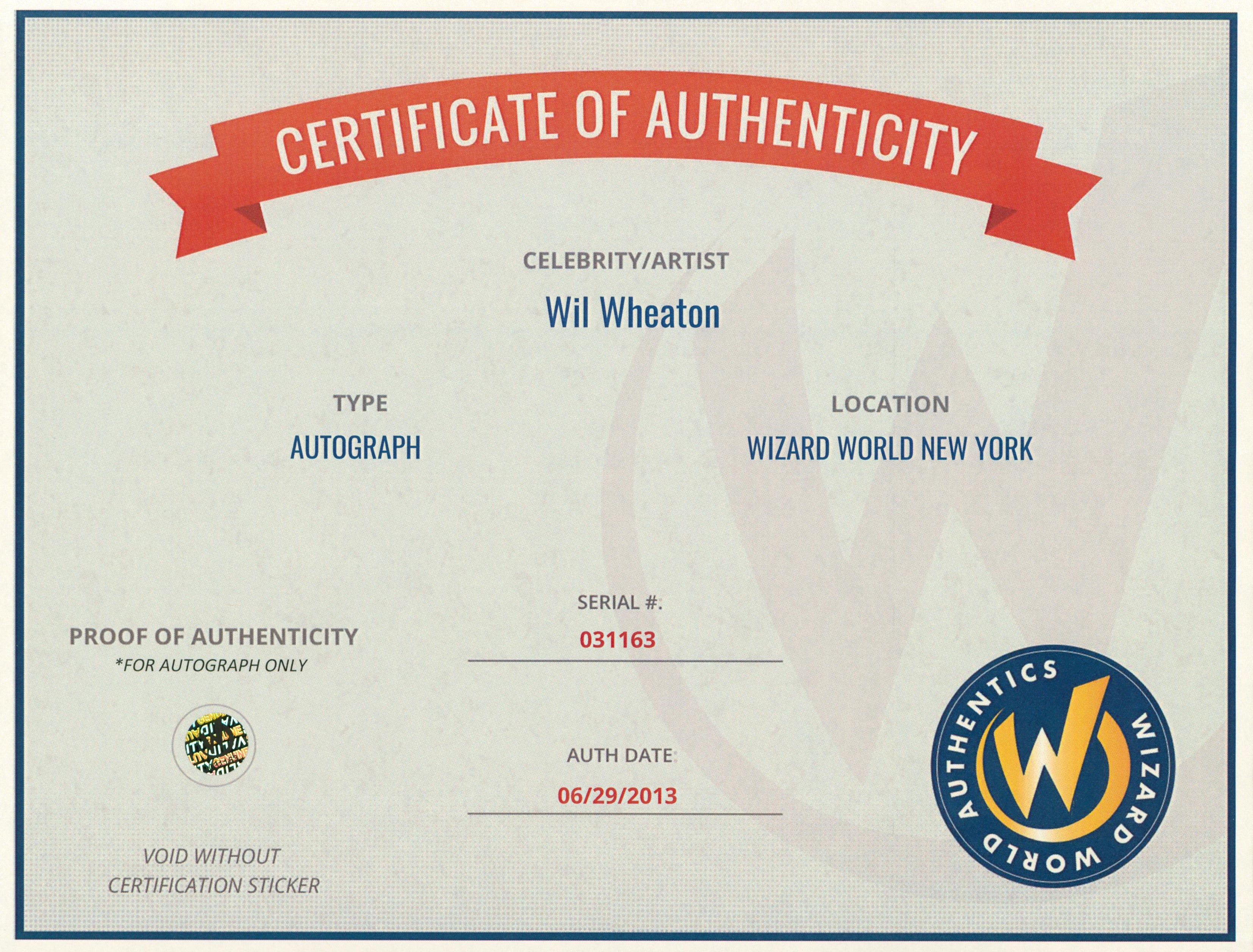 Wil Wheaton The Big Bang Theory Authentic Signed 8x10 Photo Wizard World 1