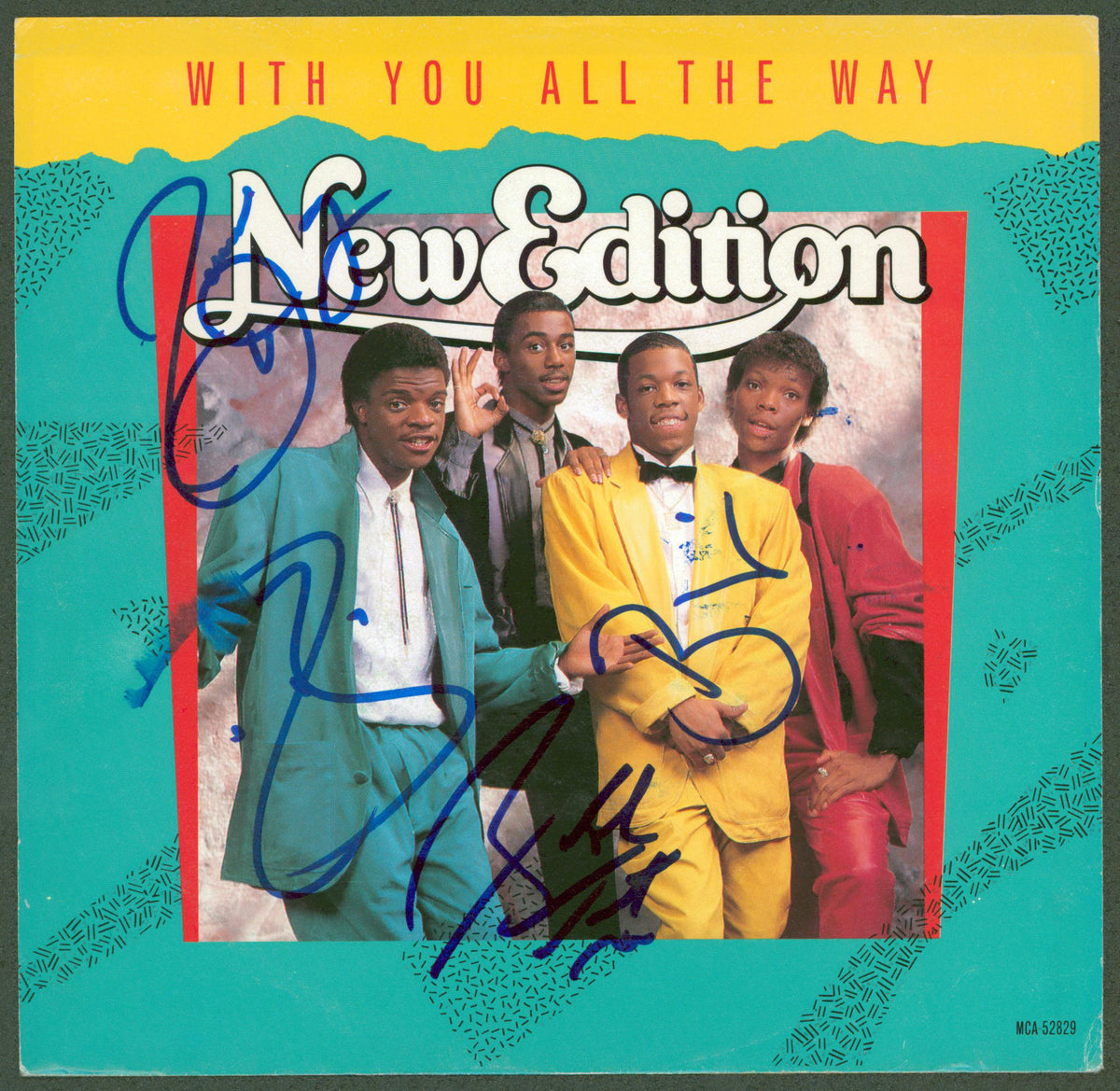 New Edition (4) Bell, Bivins, DeVoe & Tresvant Signed 45 RPM Album Cover BAS