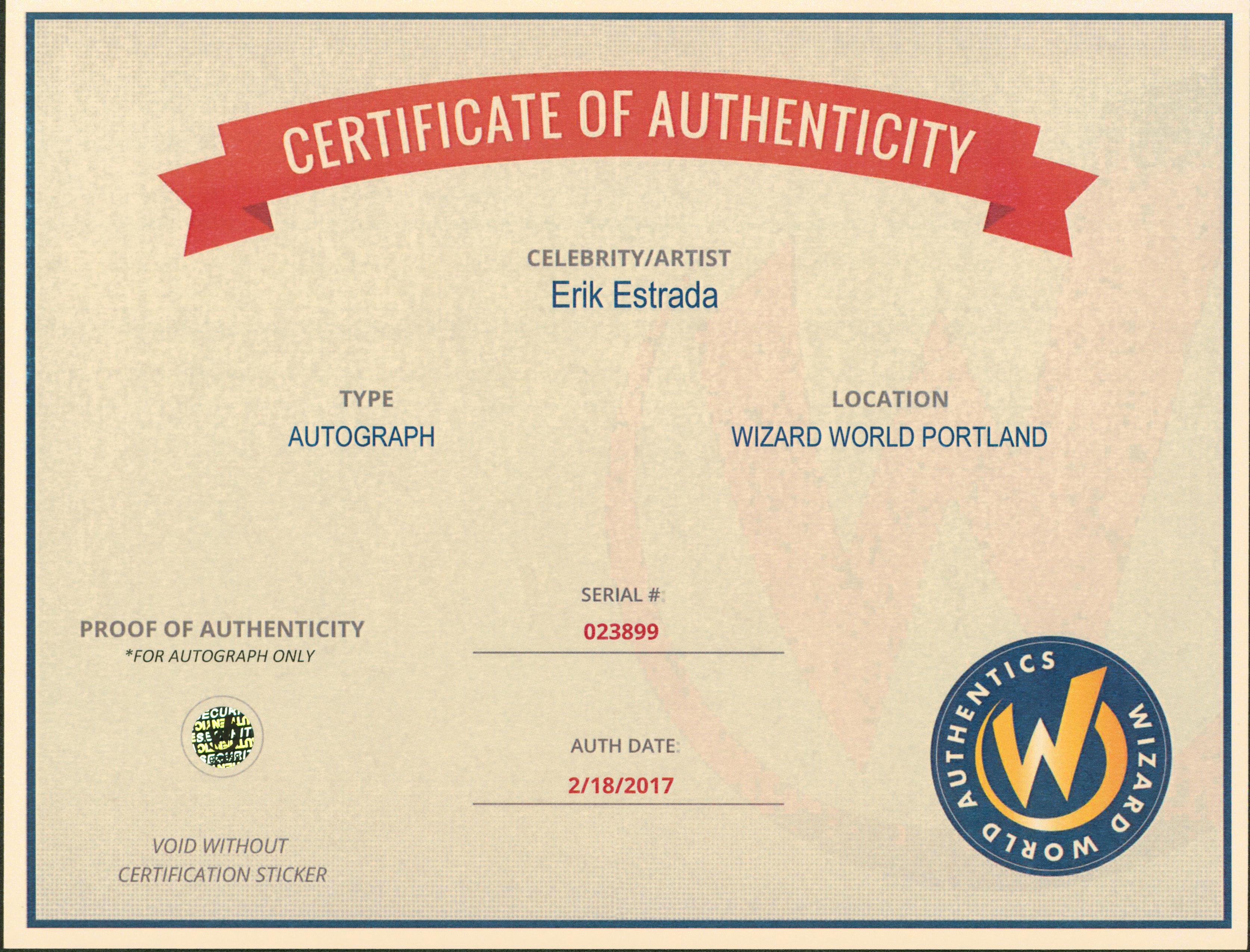 Erik Estrada CHiPS Authentic Signed 8x10 Photo Autographed Wizard World #023899