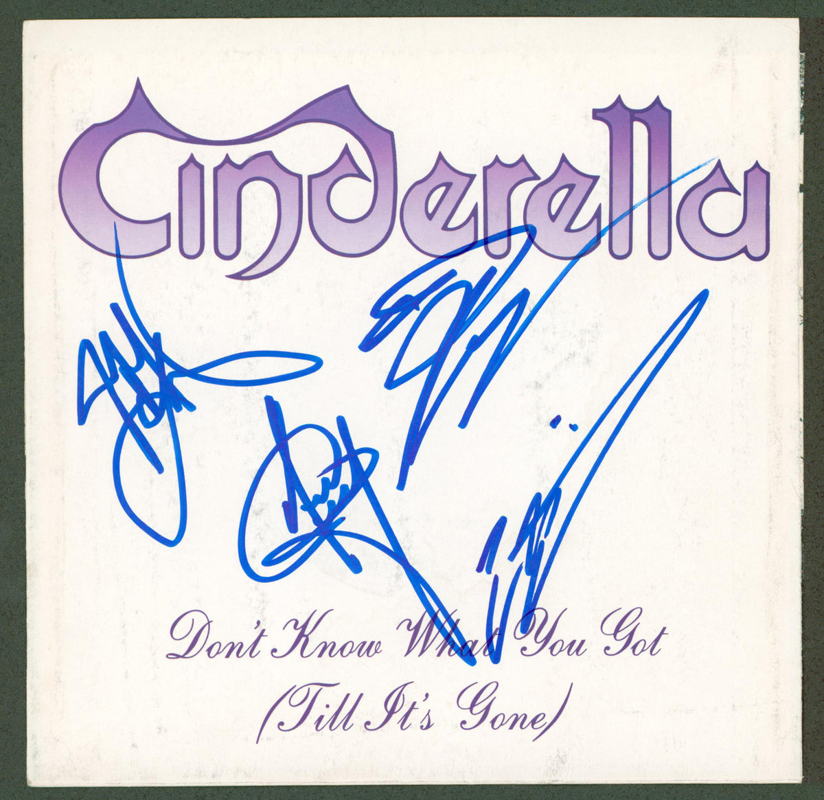 Cinderella (4) Keifer, LaBar, Brittingham & Coury Signed 45 RPM Album Cover BAS