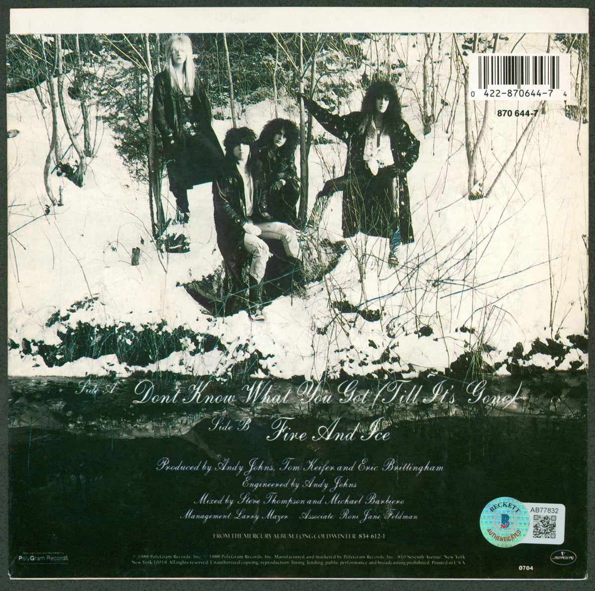 Cinderella (4) Keifer, LaBar, Brittingham & Coury Signed 45 RPM Album Cover BAS