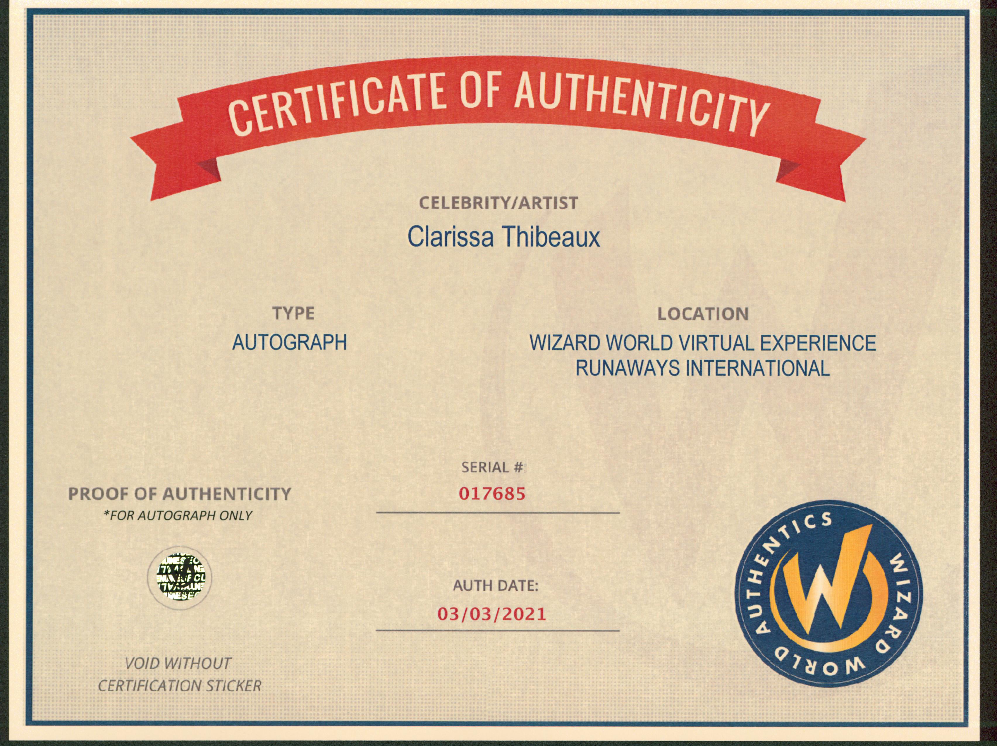 Clarissa Thibeaux The Runaways Authentic Signed 8x10 Photo Wizard World 5