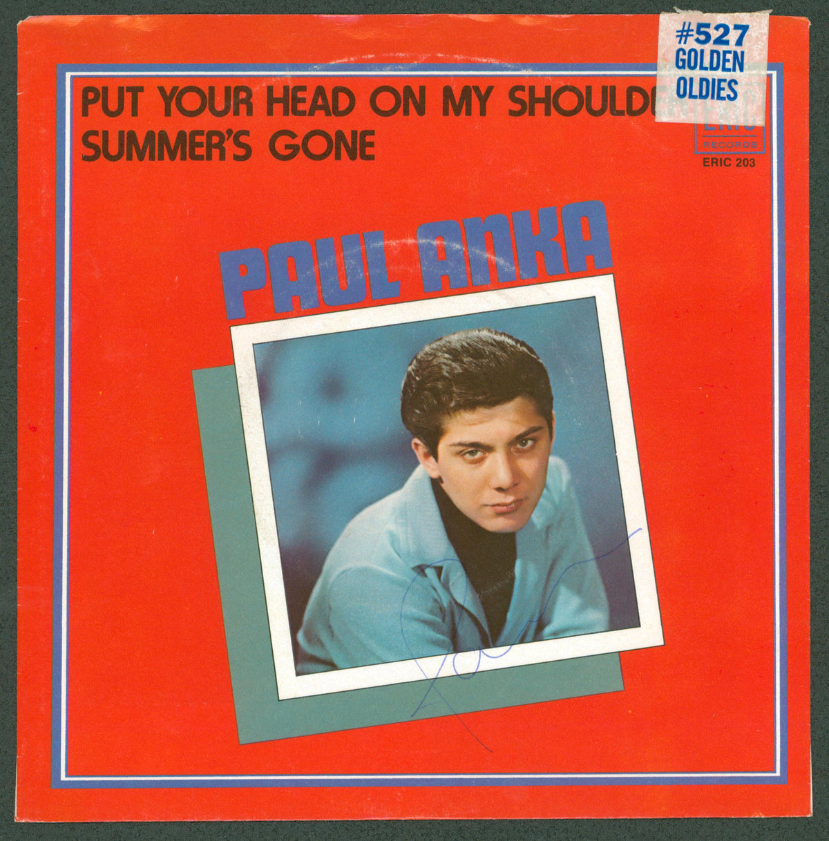 Paul Anka Signed Put Your Head On My Shoulder 45 RPM Album Cover BAS #BG83020