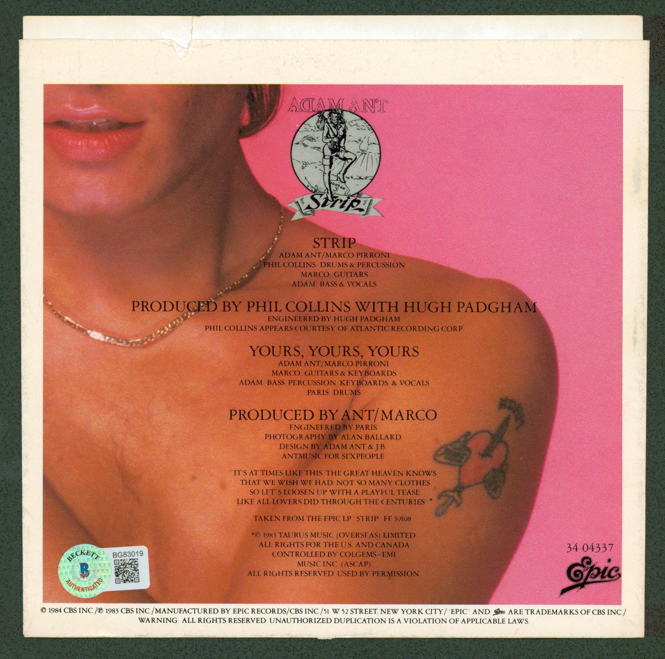 Adam Ant Authentic Signed Strip 45 RPM Album Cover Autographed BAS #BG83019