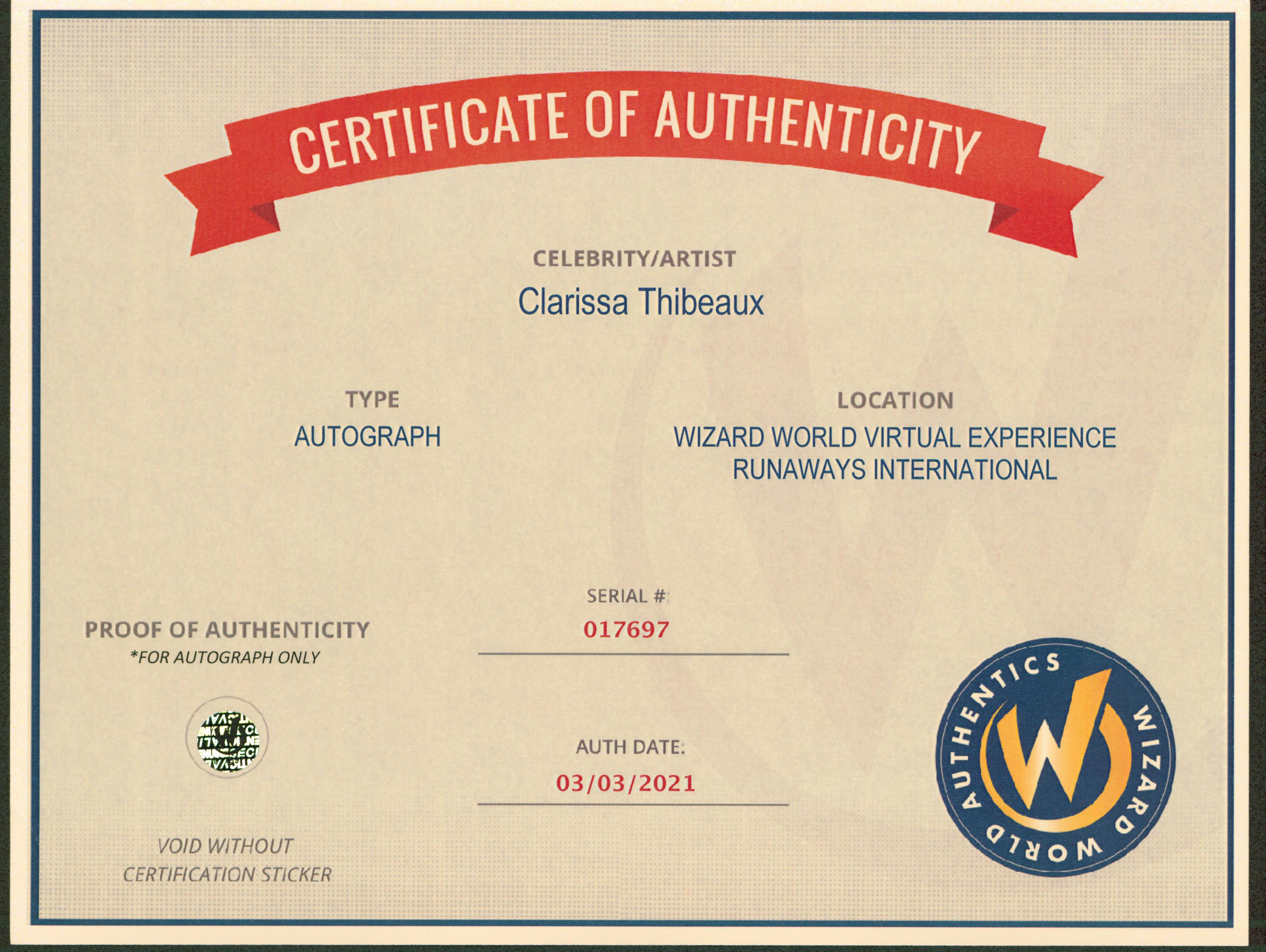 Clarissa Thibeaux The Runaways Authentic Signed 8x10 Photo Wizard World 2